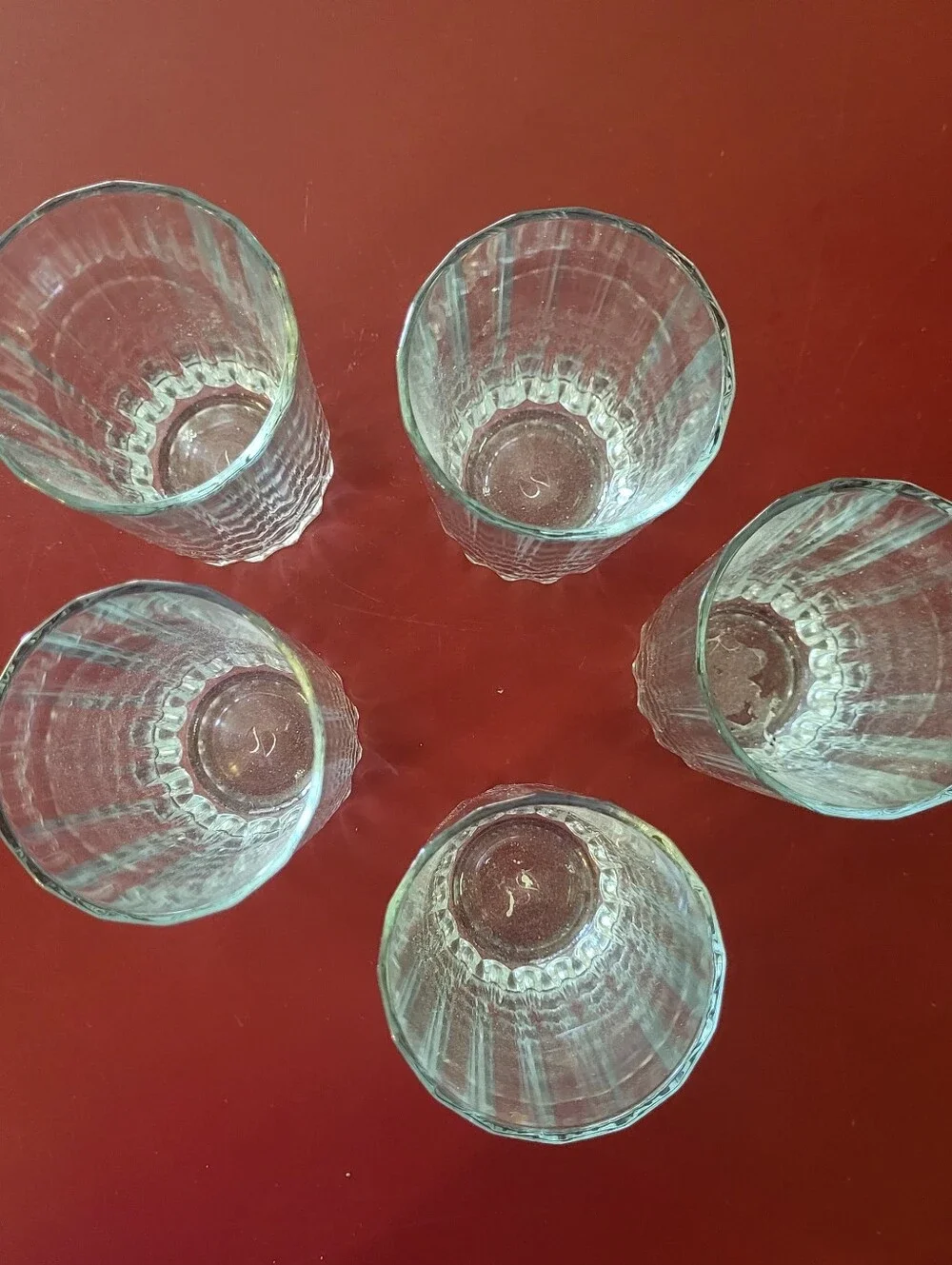 Set Of 5 Ribbed Water Glasses Approximately 6 Inches Tall Glass Vintage